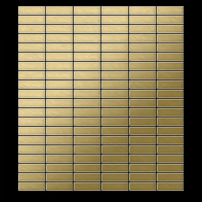ALLOY Mosaikfliese Mosaik Fliese massiv Metall Titan gebürstet gold 1,6mm stark Cabin-Ti-GB - 316 x 329 mm, Gold, Sonstiges - Goldene rechteckige Fliesen mit gebürsteter Metalloberfläche, in einem Raster angeordnet.