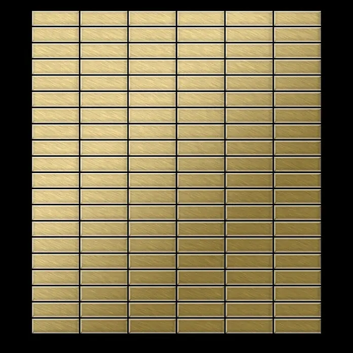 ALLOY Mosaikfliese Mosaik Fliese massiv Metall Titan gebürstet gold 1,6mm stark Cabin-Ti-GB - 316 x 329 mm, Gold, Sonstiges - Gebürstete goldene rechteckige Metallmosaikfliesen.