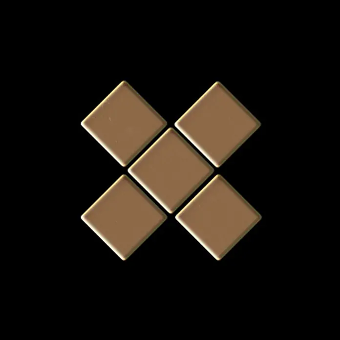 ALLOY Mosaikfliese Mosaik Fliese massiv Metall Titan hochglanz kupfer 1,6mm Diamond-Ti-AM - 319 x 319 mm, Bronze, Hochglänzend - Fünf hellbraune quadratische Fliesen in X-Form, mit leicht erhabener Oberfläche.
