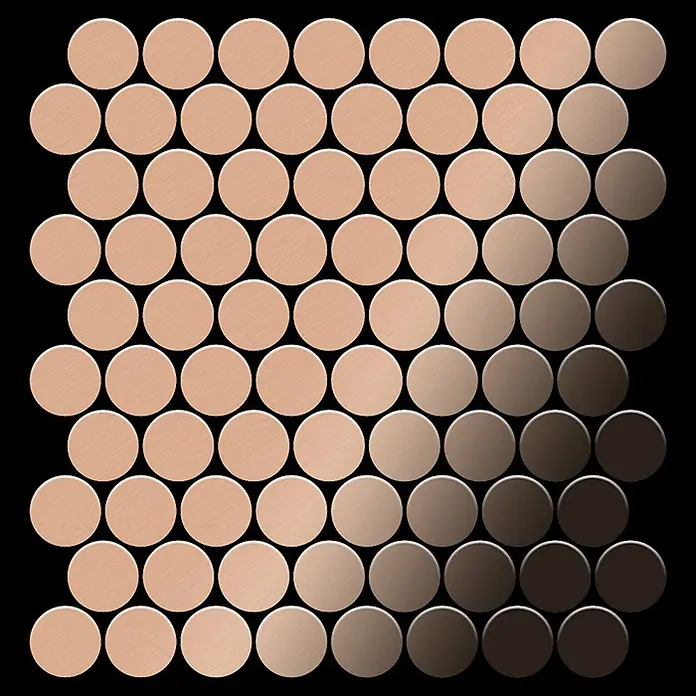 ALLOY Mosaikfliese Mosaik Fliese massiv Metall Kupfer gewalzt kupfer 1,6mm stark Dollar-CM - 295 x 322 mm, Bronze, Sonstiges - Gebürstete, kupferfarbene Rundmosaikfliesen mit Hell-Dunkel-Verlauf.