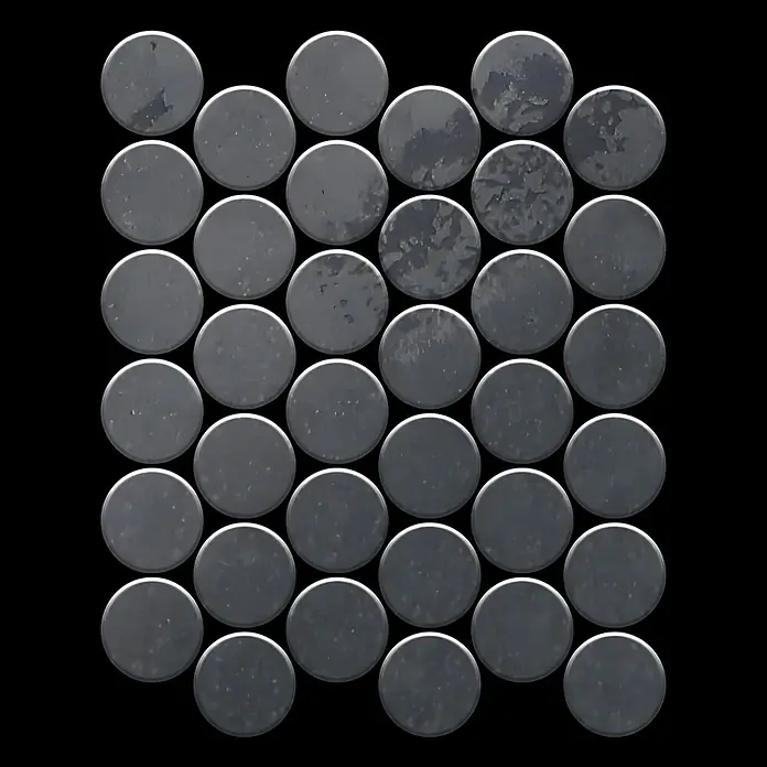 ALLOY Mosaikfliese Mosaik Fliese massiv Metall Rohstahl gewalzt grau 1,6mm stark Medallion-RS - 313 x 256 mm, Grau, Sonstiges - Texturierte dunkelgraue runde Mosaikfliesen.
