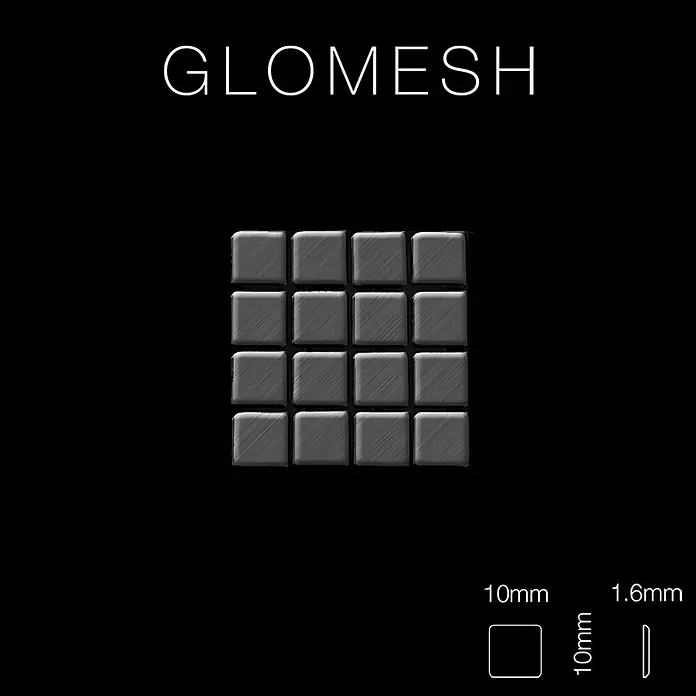 ALLOY Mosaikfliese Mosaik Fliese massiv Metall Titan gebürstet dunkelgrau 1,6mm Glomesh-Ti-SB - 316 x 316 mm, Schwarz, Grau, Sonstiges - Glomesh dunkelgraue quadratische Fliesen, 10x10mm, 1,6mm dick, im Gitter angeordnet.