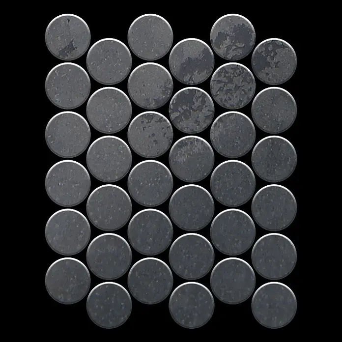 ALLOY Mosaikfliese Mosaik Fliese massiv Metall Rohstahl gewalzt grau 1,6mm stark Medallion-RS - 313 x 256 mm, Grau, Sonstiges - Platte aus dunkelgrauen runden Mosaikfliesen in Steinoptik.