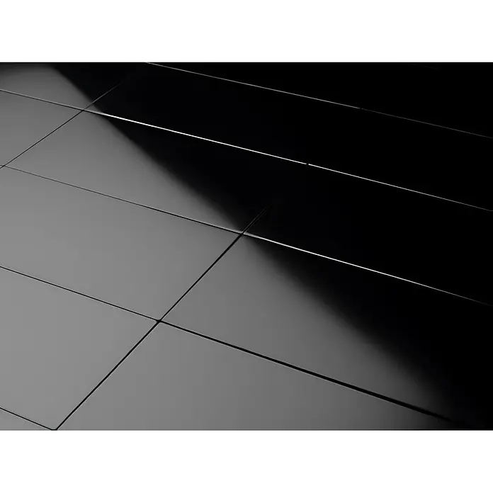 ALLOY Mosaikfliese Mosaik Fliese massiv Metall Titan hochglanz dunkelgrau 1,6mm Bauhaus-Ti-SM - 318 x 329 mm, Schwarz, Grau, Hochglänzend - Glänzende, reflektierende dunkelgraue und schwarze geometrische Platten.
