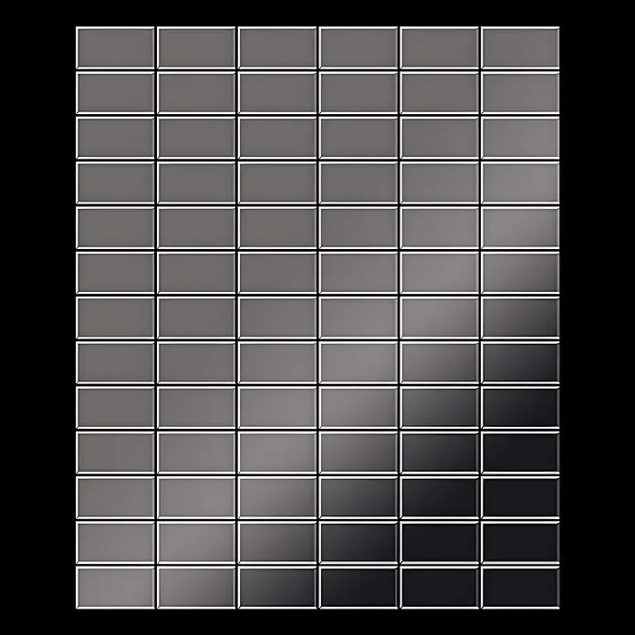 ALLOY Mosaikfliese Mosaik Fliese massiv Metall Titan hochglanz dunkelgrau 1,6mm Bauhaus-Ti-SM - 318 x 329 mm, Schwarz, Grau, Hochglänzend - Rechteckige Fliesen in einem Raster, mit einem Farbverlauf von Hellgrau zu Dunkelgrau/Schwarz.