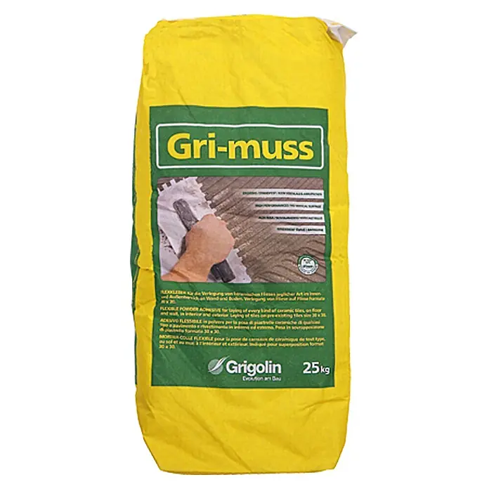 Flexkleber Gri-muss - 25 kg - Ein Sack Gri-muss Flexibel Pulverkleber 25kg, ideal für keramische Fliesen, für Innen- und Außenbereiche, hohe Qualität.