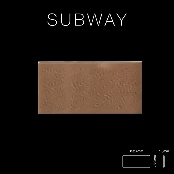 ALLOY Mosaikfliese Mosaik Fliese massiv Titan gebürstet kupfer 1,6mm stark Subway-Ti-AB - 76 x 152 mm, Bronze, Sonstiges - Rechteckige, gebürstete kupferfarbene U-Bahn-Fliese, 152,4 mm x 76,2 mm x 1,6 mm.