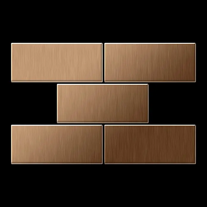 ALLOY Mosaikfliese Mosaik Fliese massiv Titan gebürstet kupfer 1,6mm stark Subway-Ti-AB - 76 x 152 mm, Bronze, Sonstiges - Fünf rechteckige, bronzefarbene Fliesen mit gebürsteter Oberfläche in versetzter Anordnung.
