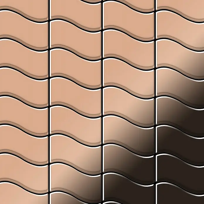 ALLOY Mosaikfliese Mosaik Fliese massiv Metall Kupfer gewalzt kupfer 1,6mm stark Flux-CM - 318 x 305 mm, Bronze, Sonstiges - Gewellte, rechteckige Fliesen in einem sanften Beige-Braungradientenmuster.