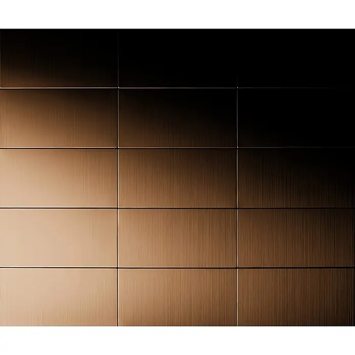 ALLOY Mosaikfliese Mosaik Fliese massiv Titan gebürstet kupfer 1,6mm stark Subway-Ti-AB - 76 x 152 mm, Bronze, Sonstiges - Gebürstete kupferfarbene Metallplatten in Gitterform, von hell nach dunkel verlaufend.