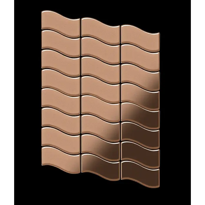 ALLOY Mosaikfliese Mosaik Fliese massiv Metall Kupfer gewalzt kupfer 1,6mm stark Flux-CM - 318 x 305 mm, Bronze, Sonstiges - Wellenförmige, kupferfarbene Metallmosaikfliesen in vertikaler Anordnung.