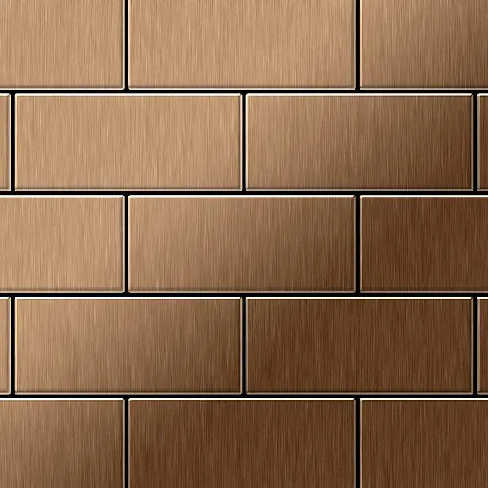 ALLOY Mosaikfliese Mosaik Fliese massiv Titan gebürstet kupfer 1,6mm stark Subway-Ti-AB - 76 x 152 mm, Bronze, Sonstiges - Rechteckige Fliesen aus gebürstetem Metallic-Bronze in verschiedenen Farbtönen.