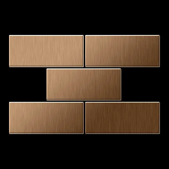ALLOY Mosaikfliese Mosaik Fliese massiv Titan gebürstet kupfer 1,6mm stark Subway-Ti-AB - 76 x 152 mm, Bronze, Sonstiges - Gebürstete bronzefarbene rechteckige Metallfliesen, im versetzten Ziegelmuster angeordnet.