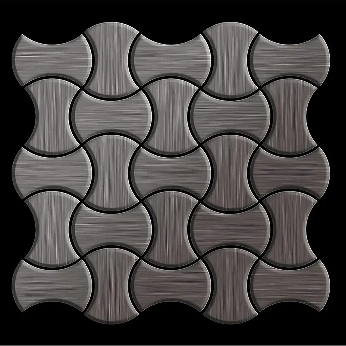 ALLOY Mosaikfliese Mosaik Fliese massiv Titan gebürstet dunkelgrau 1,6mm stark Infinit-Ti-SB - 322 x 322 mm, Schwarz, Grau, Sonstiges - Ineinandergreifende graue Fliesen aus gebürstetem Metall zur Pflasterung.
