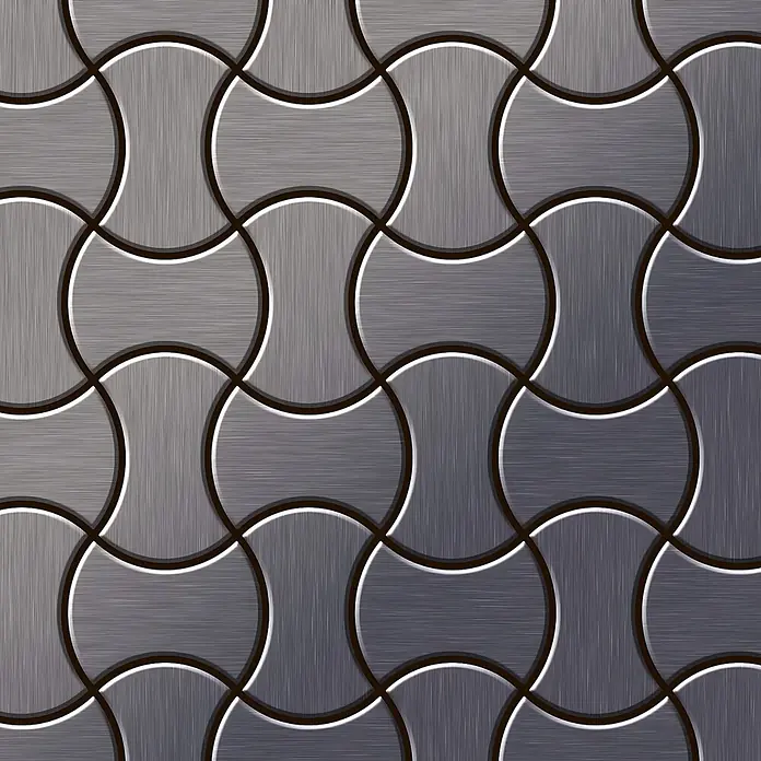 ALLOY Mosaikfliese Mosaik Fliese massiv Titan gebürstet dunkelgrau 1,6mm stark Infinit-Ti-SB - 322 x 322 mm, Schwarz, Grau, Sonstiges - Gebürstetes graues, ineinandergreifendes Metallfliesenmuster.