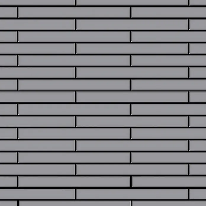 ALLOY Mosaikfliese Mosaik Fliese massiv Metall Edelstahl matt grau 1,6mm stark Avenue-S-S-MA - 289 x 315 mm, Grau, Silber, Matt - Graue, rechteckige Fliesen in einem versetzten Muster mit dunklen Fugen.
