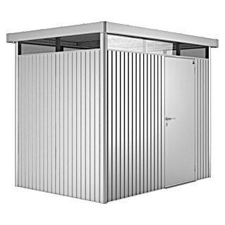Biohort Gerätehaus HighLine (Außenmaß inkl. Dachüberstand (B x T): 275 x 195 cm, Stahl, Silber Metallic, Einzeltür)