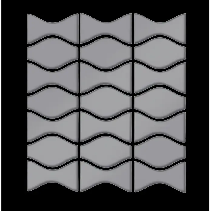 ALLOY Mosaikfliese Mosaik Fliese massiv Metall Edelstahl matt grau 1,6mm Kismet & Karma-S-S-MA - 299 x 299 mm, Grau, Silber, Matt - Graue modulare Akustikwandfliesen mit Wellenmuster.