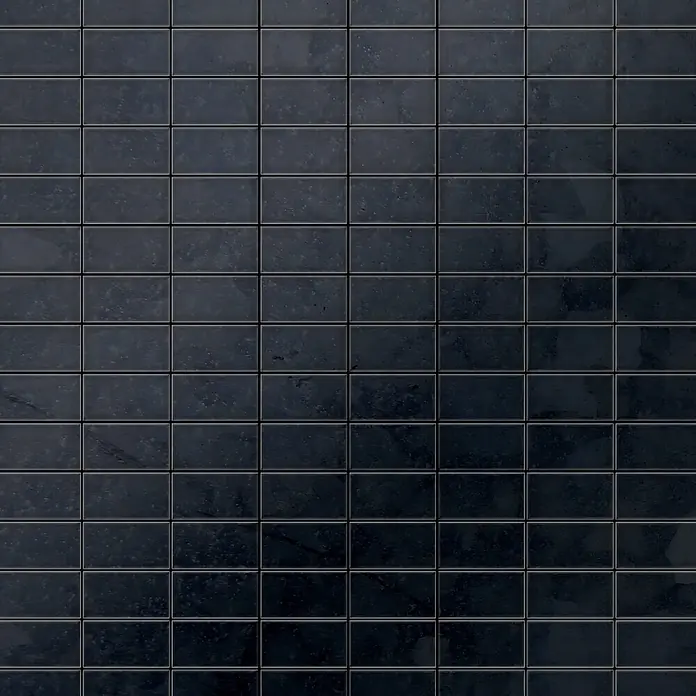 ALLOY Mosaikfliese Mosaik Fliese massiv Metall Rohstahl gewalzt grau 1,6mm stark Bauhaus-RS - 318 x 329 mm, Grau, Sonstiges - Dunkelgraue, schwarz glänzende, rechteckige Fliesen mit subtiler Textur.