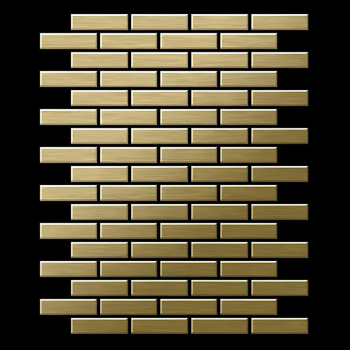 ALLOY Mosaikfliese Mosaik Fliese massiv Metall Titan gebürstet gold 1,6mm stark PK-Ti-GB - 309 x 302 mm, Gold, Sonstiges - Goldene gebürstete Metall-Metrofliesen in Ziegelmuster.