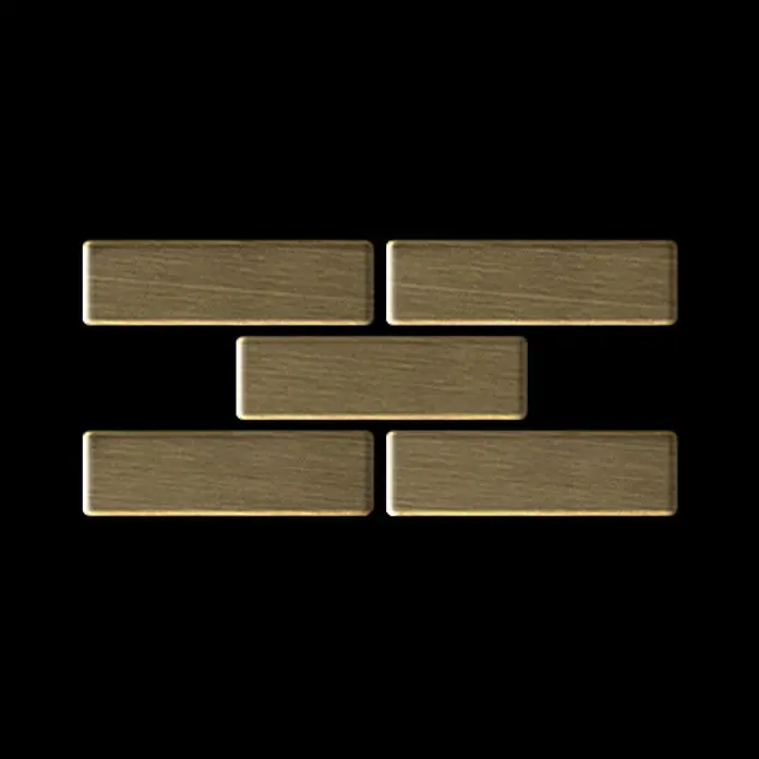 ALLOY Mosaikfliese Mosaik Fliese massiv Metall Titan gebürstet gold 1,6mm stark PK-Ti-GB - 309 x 302 mm, Gold, Sonstiges - Fünf gebürstete goldene Rechteckblöcke in gestaffelter Anordnung.