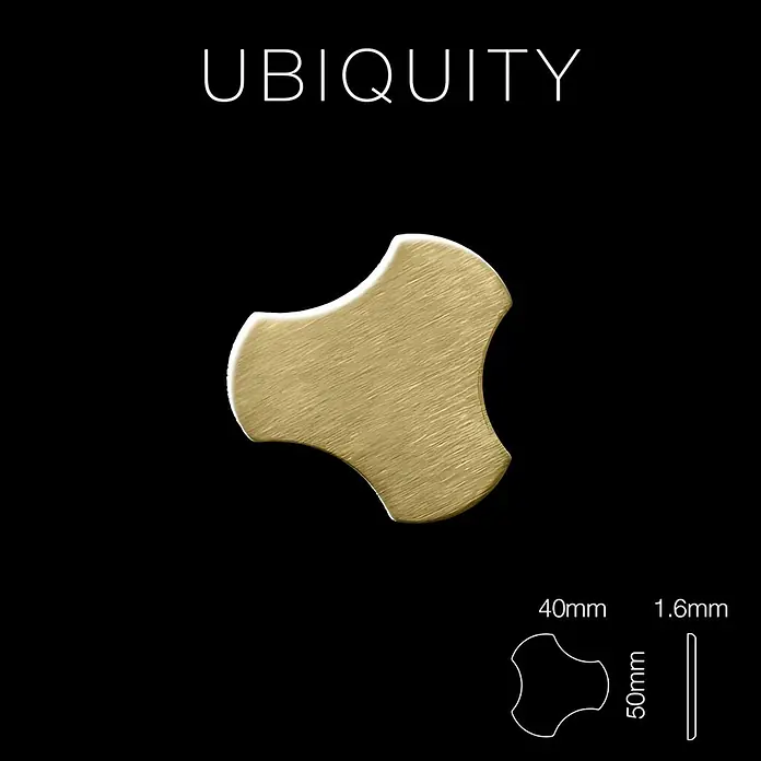 ALLOY Mosaikfliese Mosaik Fliese massiv Metall Titan gebürstet gold 1,6mm stark Ubiquity-Ti-GB - 270 x 325 mm, Gold, Sonstiges - Gebürstetes goldfarbenes Metallteil mit abgerundeter vierpassförmiger Gestalt, ca. 50 mm hoch.