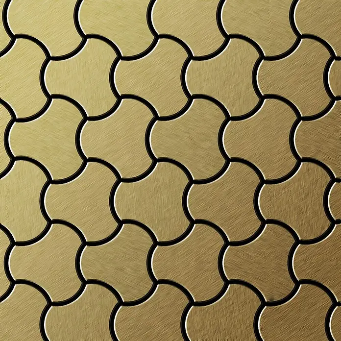 ALLOY Mosaikfliese Mosaik Fliese massiv Metall Titan gebürstet gold 1,6mm stark Ubiquity-Ti-GB - 270 x 325 mm, Gold, Sonstiges - Muster aus gebürsteten Goldmetallfliesen, ineinandergreifend.