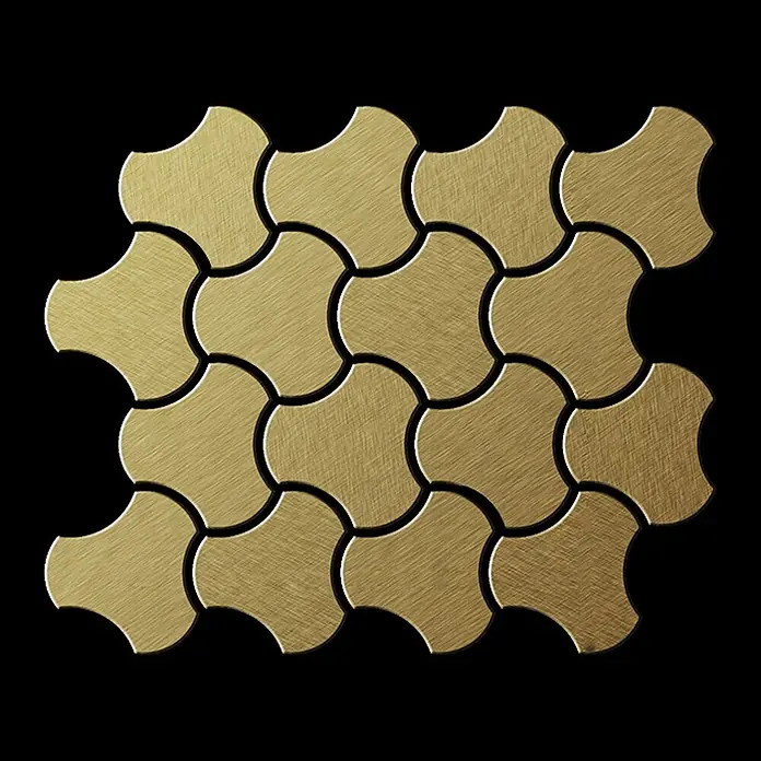 ALLOY Mosaikfliese Mosaik Fliese massiv Metall Titan gebürstet gold 1,6mm stark Ubiquity-Ti-GB - 270 x 325 mm, Gold, Sonstiges - Gebürstete Messing-Verbundfliesen bilden ein dekoratives Muster.
