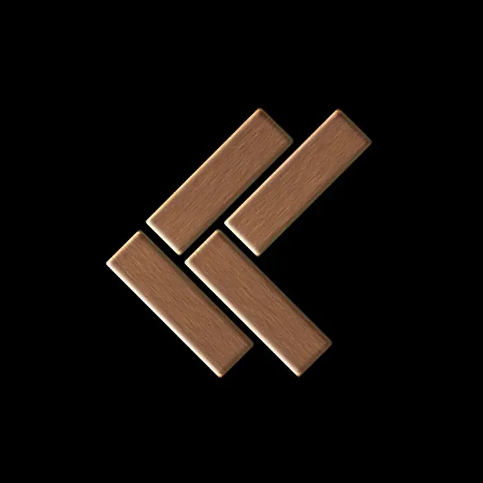 ALLOY Mosaikfliese Mosaik Fliese massiv Metall Titan gebürstet kupfer 1,6mm Herringbone-Ti-AB - 309 x 300 mm, Bronze, Sonstiges - Vier braune Holzblöcke als Linkspfeil angeordnet.