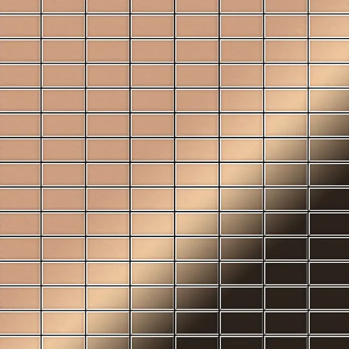 ALLOY Mosaikfliese Mosaik Fliese massiv Metall Kupfer gewalzt kupfer 1,6mm stark Bauhaus-CM - 318 x 329 mm, Bronze, Sonstiges - Quadratische Fliesen im diagonalen Farbverlauf von hellem Beige zu Dunkelbraun, mit subtiler gebürsteter Textur.