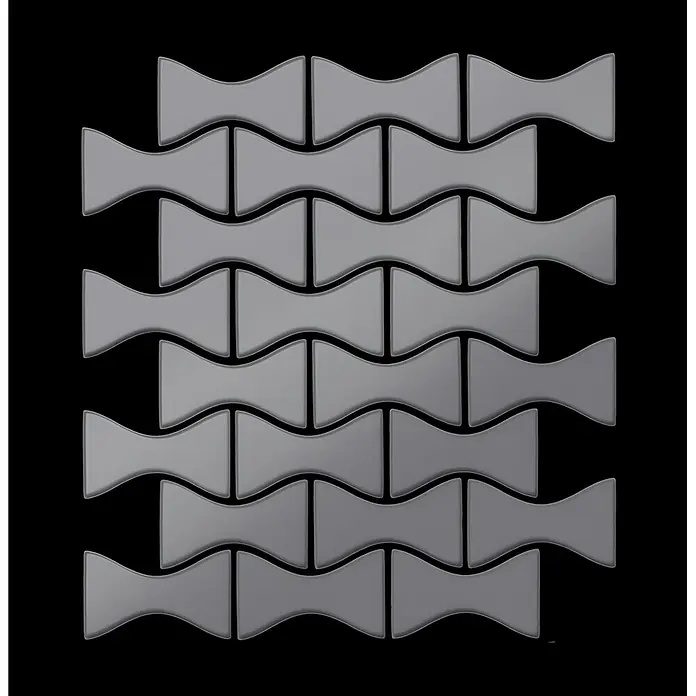 ALLOY Mosaikfliese Mosaik Fliese massiv Metall Edelstahl matt grau 1,6mm stark Kismet-S-S-MA - 329 x 299 mm, Grau, Silber, Matt - Graue, wellenförmige Fliesen im Verbundmuster mit dunklen Fugen, bilden eine texturierte Oberfläche.
