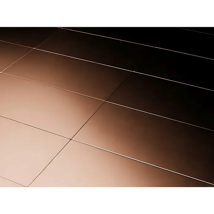 ALLOY Mosaikfliese Mosaik Fliese massiv Metall Kupfer gewalzt kupfer 1,6mm stark Bauhaus-CM - 318 x 329 mm, Bronze, Sonstiges - Glänzende kupferfarbene Fliesenoberfläche mit diagonalem Hell-Dunkel-Verlauf.