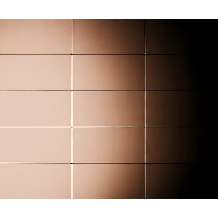 ALLOY Mosaikfliese Mosaik Fliese massiv Metall Kupfer gewalzt kupfer 1,6mm stark Bauhaus-CM - 318 x 329 mm, Bronze, Sonstiges - Glatte, rechteckige Paneele in Roségold-Braun-Farbverlauf, gitterförmig angeordnet.