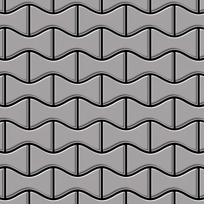 ALLOY Mosaikfliese Mosaik Fliese massiv Metall Edelstahl matt grau 1,6mm stark Kismet-S-S-MA - 329 x 299 mm, Grau, Silber, Matt - Nahtloses Muster aus grauen, geschwungenen Verbundpflastersteinen.