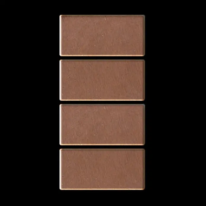 ALLOY Mosaikfliese Mosaik Fliese massiv Metall Kupfer gewalzt kupfer 1,6mm stark Bauhaus-CM - 318 x 329 mm, Bronze, Sonstiges - Vier rechteckige kupferfarbene Stücke mit gebürsteter Oberfläche, vertikal gestapelt.