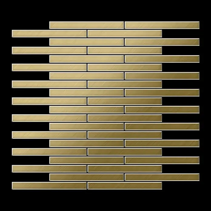 ALLOY Mosaikfliese Mosaik Fliese massiv Metall Titan gebürstet gold 1,6mm stark Deedee-Ti-GB - 316 x 247 mm, Gold, Sonstiges - Gebürstete goldfarbene rechteckige Metall-Mosaikfliesen im versetzten Muster.