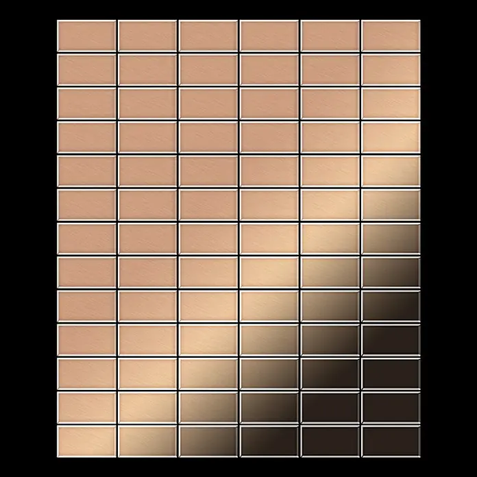 ALLOY Mosaikfliese Mosaik Fliese massiv Metall Kupfer gewalzt kupfer 1,6mm stark Bauhaus-CM - 318 x 329 mm, Bronze, Sonstiges - Rechteckige Fliesen mit gebürsteter Metalloberfläche, die einen diagonalen Farbverlauf von hellem Beige zu dunklem Bronze zeigen.