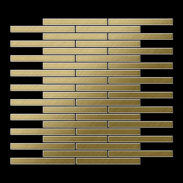 ALLOY Mosaikfliese Mosaik Fliese massiv Metall Titan gebürstet gold 1,6mm stark Deedee-Ti-GB - 316 x 247 mm, Gold, Sonstiges - Rechteckige Mosaikfliesen in gebürstetem Gold, versetzt angeordnet, ideal für Wandverkleidung.