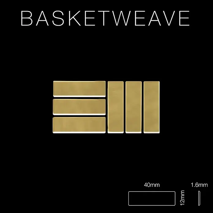 ALLOY Mosaikfliese Mosaik Fliese massiv Messing gewalzt gold 1,6mm stark Basketweave-BM - 288 x 288 mm, Gold, Sonstiges - Goldene rechteckige Messingfliesen in Korbgeflechtmuster, 40x12x1.6mm.