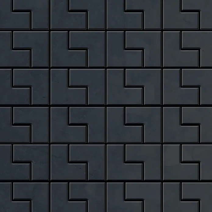 ALLOY Mosaikfliese Mosaik Fliese massiv Metall Rohstahl gewalzt grau 1,6mm stark Kink-RS - 307 x 304 mm, Grau, Sonstiges - Dunkelgraues ineinandergreifendes L-förmiges Fliesenmuster.