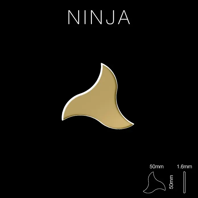 ALLOY Mosaikfliese Mosaik Fliese massiv Metall Titan hochglänzend gold 1,6mm stark Ninja-Ti-GM - 313 x 255 mm, Gold, Hochglänzend - Goldener "NINJA" Gitarrenplektrum, 50 mm lang und 1,6 mm dick, mit einzigartiger organischer Form.
