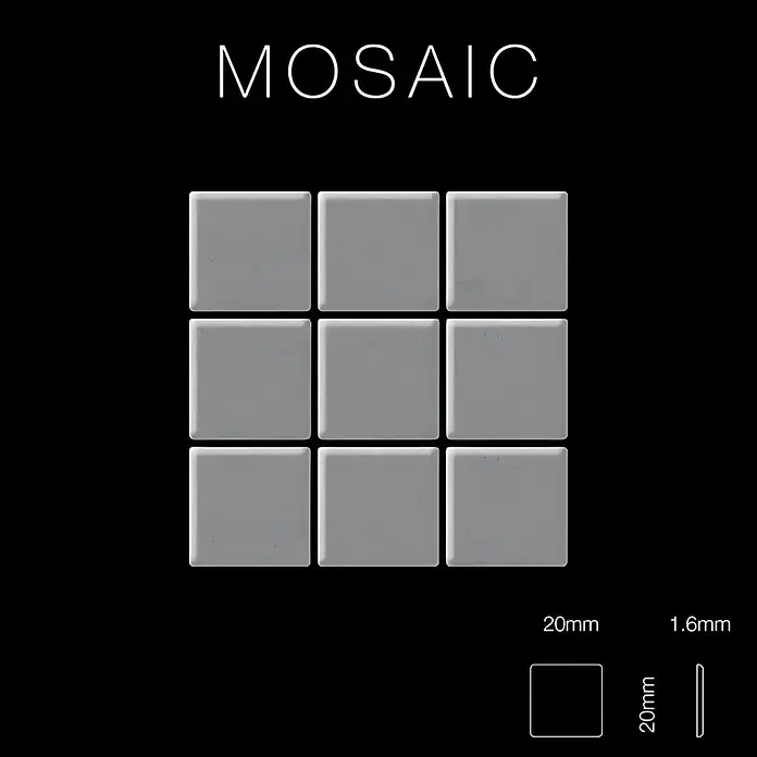 ALLOY Mosaikfliese Mosaik Fliese massiv Metall Edelstahl matt grau 1,6mm stark Mosaic-S-S-MA - 322 x 322 mm, Grau, Silber, Matt - Neun hellgraue quadratische Mosaikfliesen im 3x3-Raster, mit 20mm Seitenlänge und 1,6mm Dicke.
