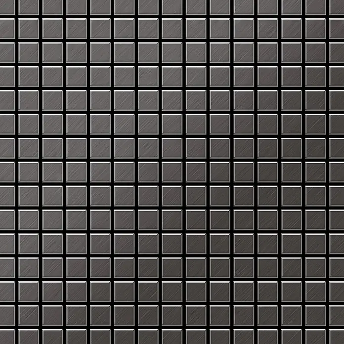 ALLOY Mosaikfliese Mosaik Fliese massiv Titan gebürstet dunkelgrau 1,6mm stark Mosaic-Ti-SB - 322 x 322 mm, Schwarz, Grau, Sonstiges - Nahtloses Muster aus dunklen, gebürsteten Metallfliesen, das eine texturierte Oberfläche bildet.
