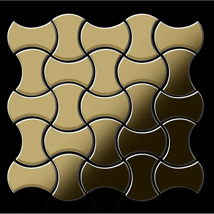 ALLOY Mosaikfliese Mosaik Fliese massiv Titan hochglänzend gold 1,6mm stark Infinit-Ti-GM - 322 x 322 mm, Gold, Hochglänzend - Zweifarbige ineinandergreifende Pflastersteine, hell- bis dunkelbraun glänzend.