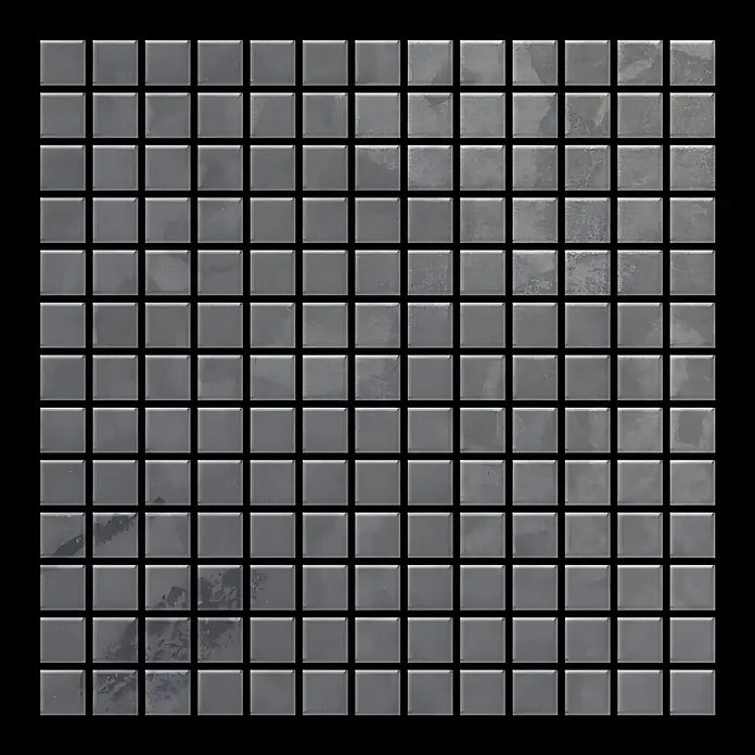 ALLOY Mosaikfliese Mosaik Fliese massiv Metall Rohstahl gewalzt grau 1,6mm stark Mosaic-RS - 322 x 322 mm, Grau, Sonstiges - Dunkelgraue quadratische Mosaikfliesen mit variierter, natürlich wirkender Textur.