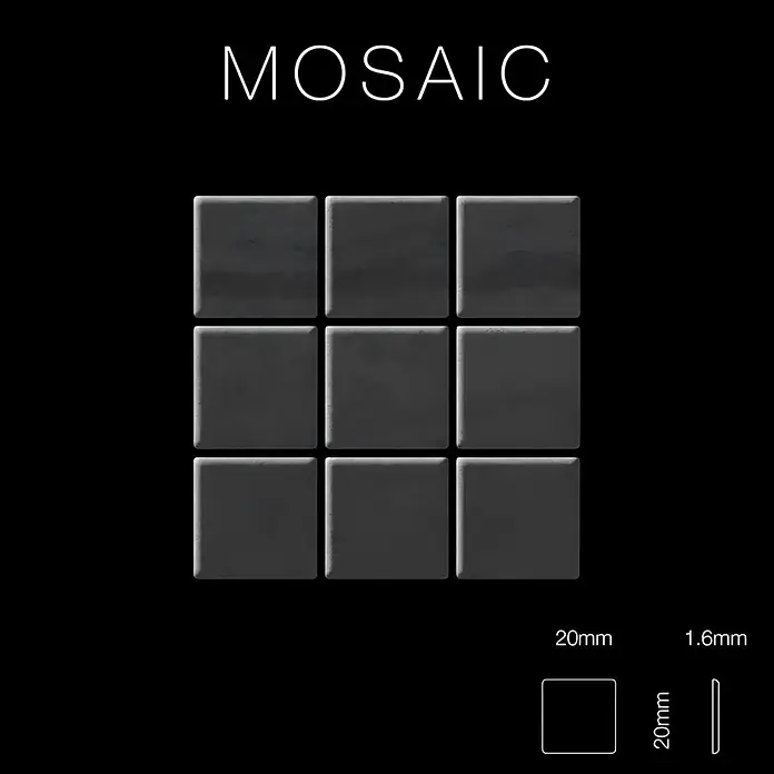ALLOY Mosaikfliese Mosaik Fliese massiv Metall Rohstahl gewalzt grau 1,6mm stark Mosaic-RS - 322 x 322 mm, Grau, Sonstiges - Neun dunkelgraue, quadratische Mosaikfliesen, 20x20mm, mit einer Dicke von 1,6mm.