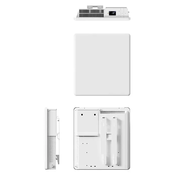 Sannover Planheizkörper Sanos 2000 W - B x H: 940 x 400 mm, Typ Heizkörper: Sonstige - Weißer smarter Elektro-Heizkörper mit Digitalanzeige, von verschiedenen Seiten und mit Wandhalterung.