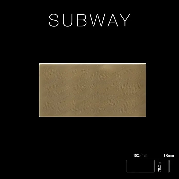 ALLOY Mosaikfliese Mosaik Fliese massiv Metall Titan gebürstet gold 1,6mm stark Subway-Ti-GB - 76 x 152 mm, Gold, Sonstiges - Rechteckige U-Bahn-Fliese aus gebürstetem Messing, 152,4x76,2x1,6mm.