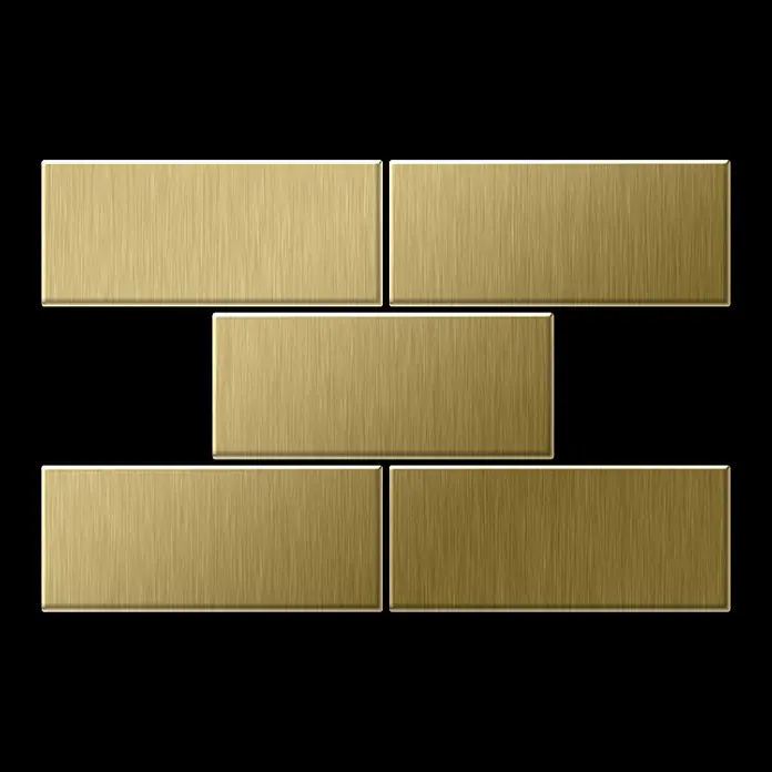 ALLOY Mosaikfliese Mosaik Fliese massiv Metall Titan gebürstet gold 1,6mm stark Subway-Ti-GB - 76 x 152 mm, Gold, Sonstiges - Fünf rechteckige Fliesen aus gebürstetem Gold in versetztem Muster.