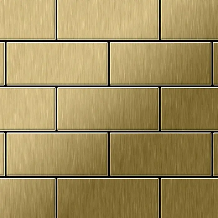 ALLOY Mosaikfliese Mosaik Fliese massiv Metall Titan gebürstet gold 1,6mm stark Subway-Ti-GB - 76 x 152 mm, Gold, Sonstiges - Gebürstete goldene rechteckige Metallfliesen.